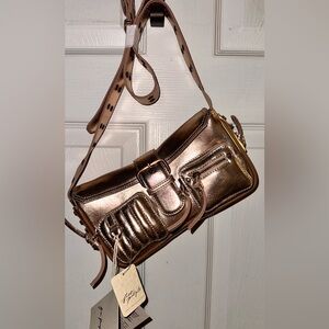 Free People Metallic Gold Leather Buckled Shoulder Crossbody Bag NWT 🔖